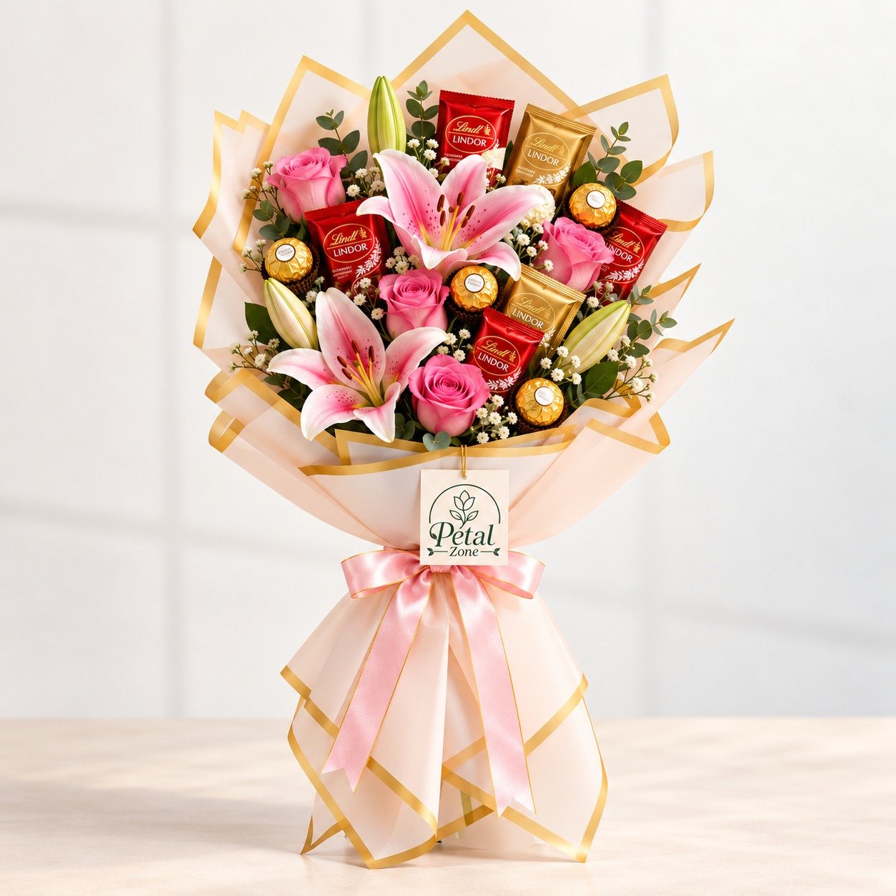 Bloom & Indulgence – Flower & Imported Chocolate Bouquet