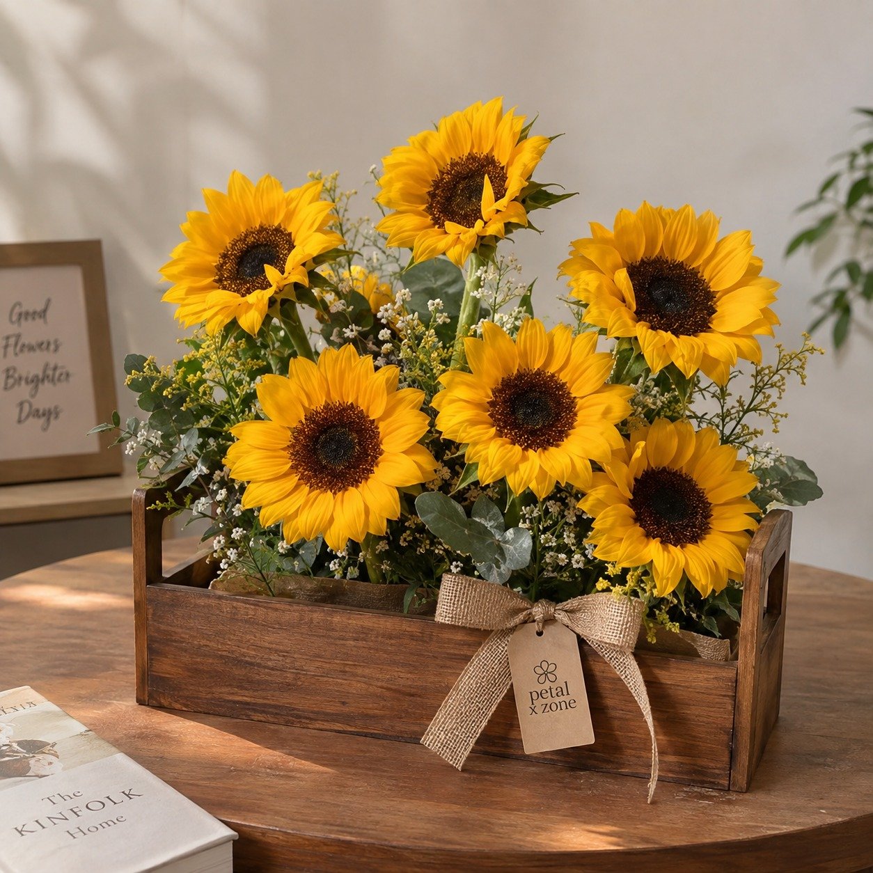 Golden Tray Charm – 6 Sunflower Wooden Tray