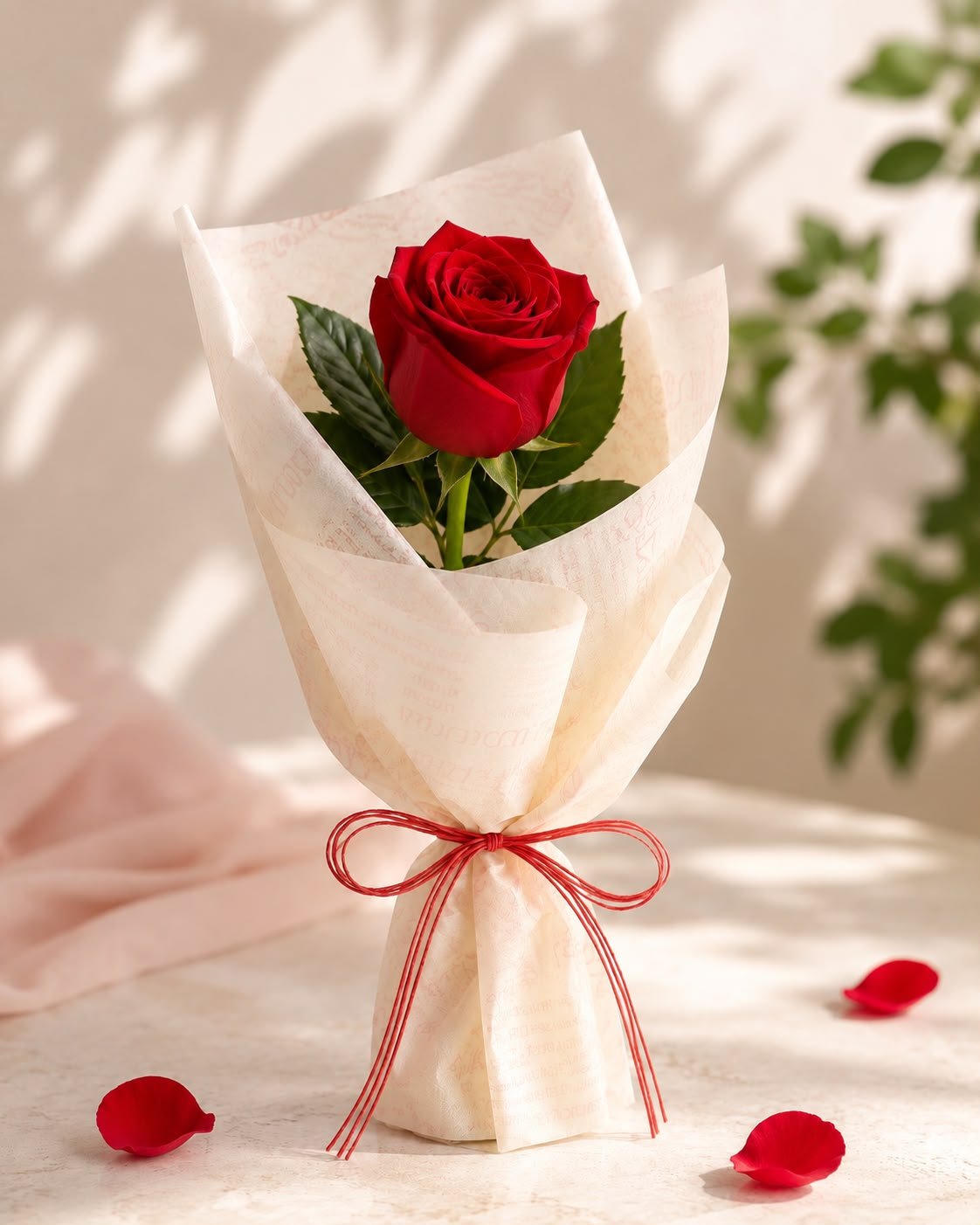 Elegant Fresh 1 Rose Flower Flat Bouquet