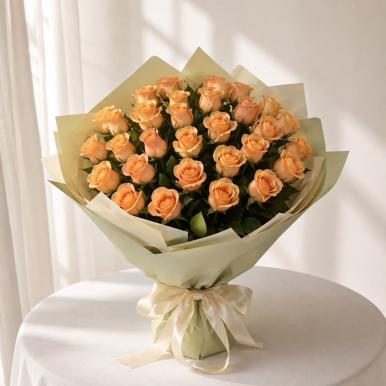 Elegant Fresh 25 Orange Roses Flower Flat Bouquet