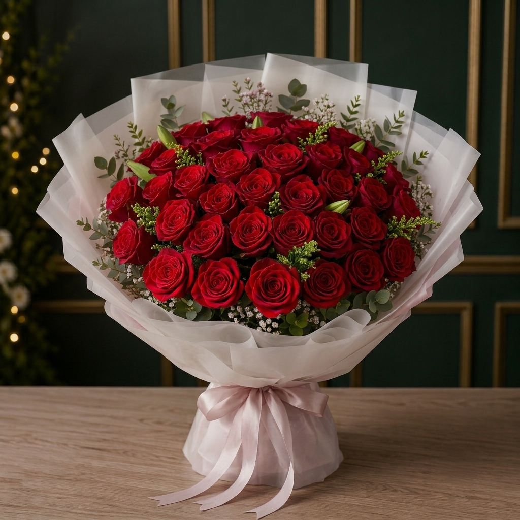 Elegant Fresh Rose Flower Flat Bouquet 2