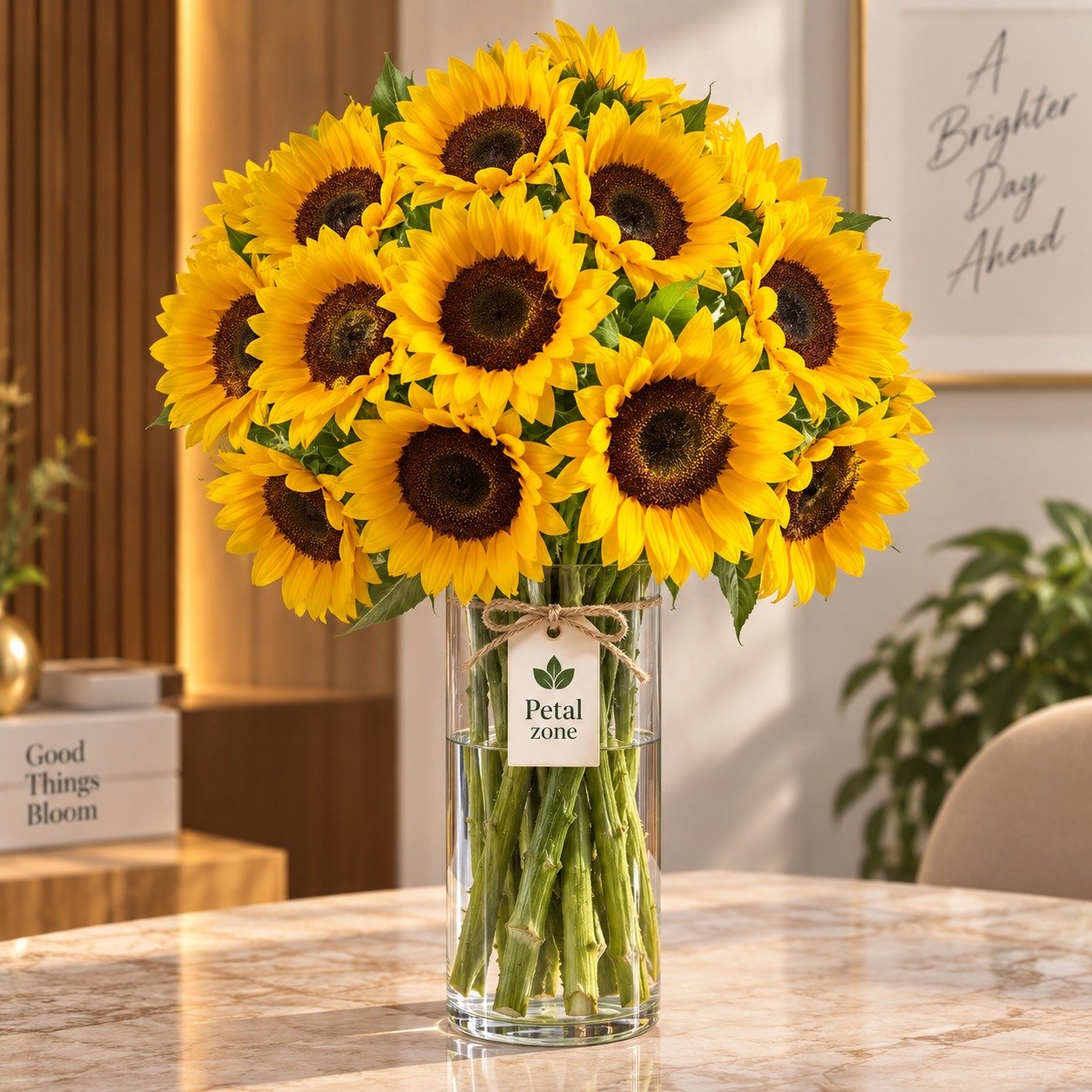 Golden Celebration – 12 Sunflower Vase 2