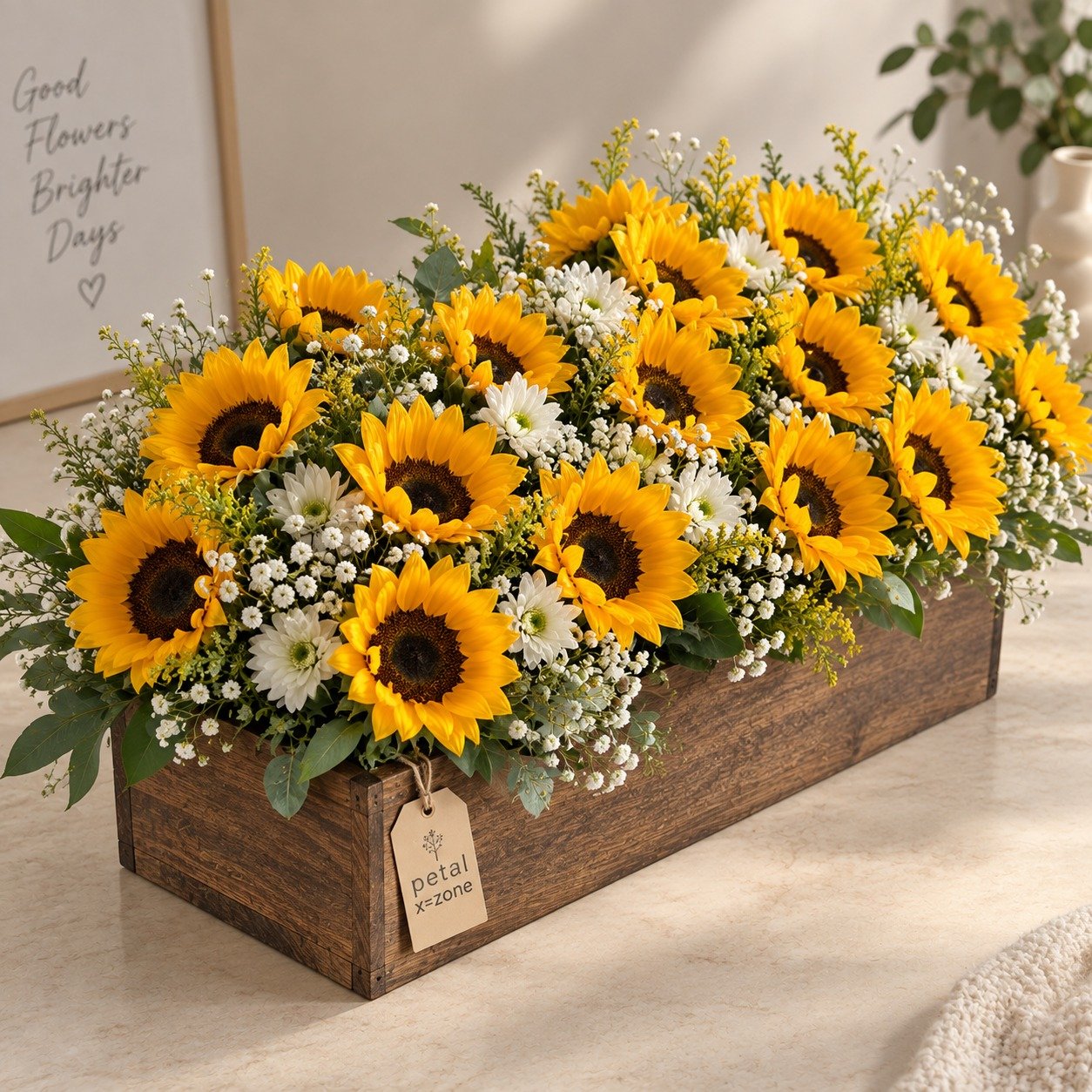 Sunshine Grandeur – 24 Sunflower Wooden Tray 2
