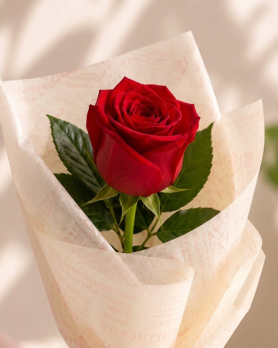 Elegant Fresh 1 Rose Flower Flat Bouquet 3