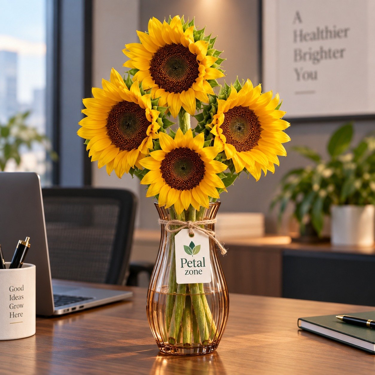 Golden Glow – 4 Sunflower Vase 2
