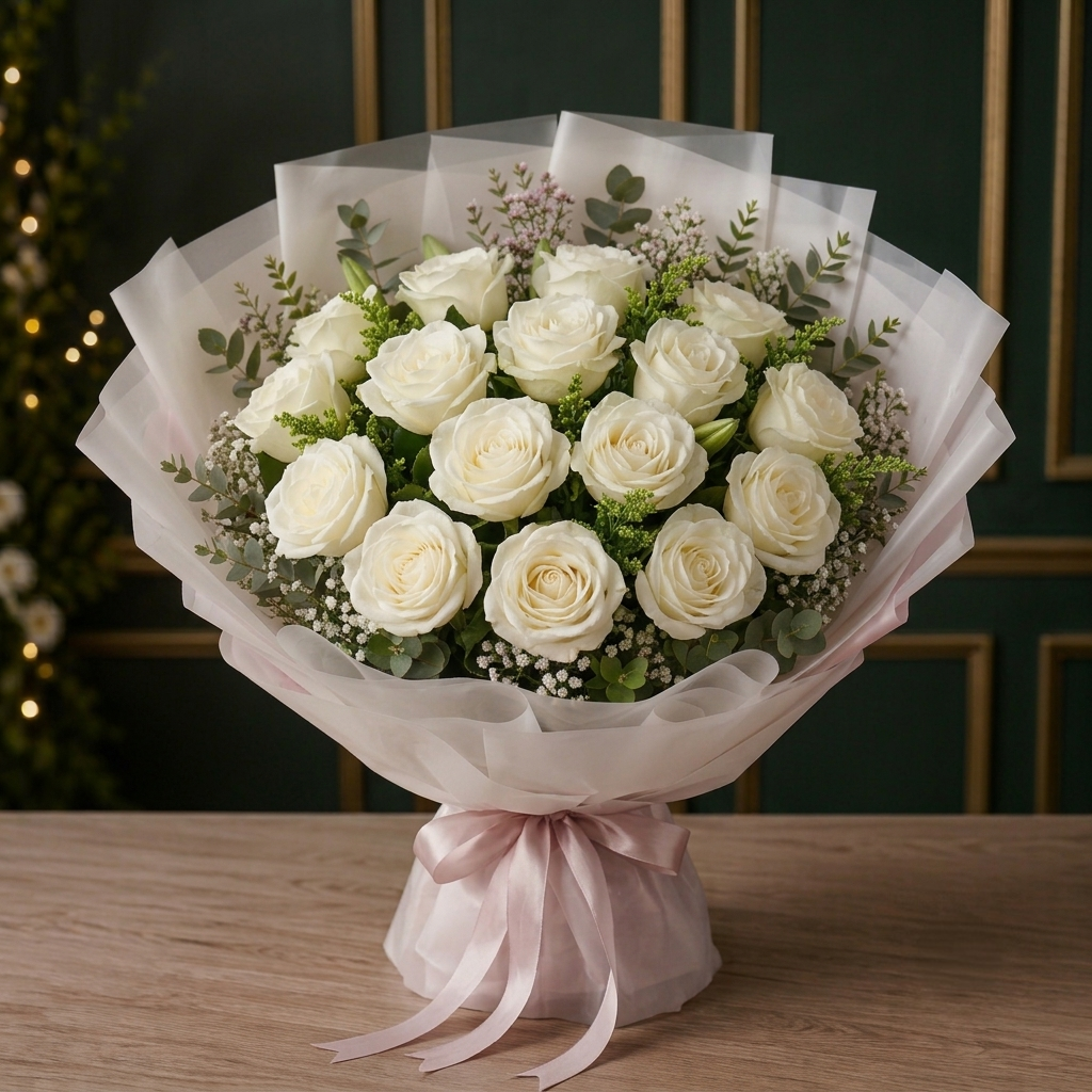 Elegant Fresh Rose Flower Flat Bouquet 3