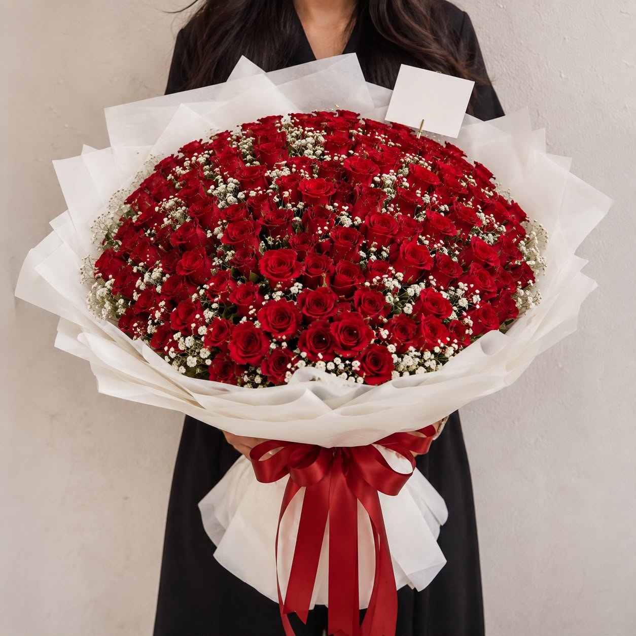Elegant Fresh 100 Red Rose Flower Flat Bouquet 2