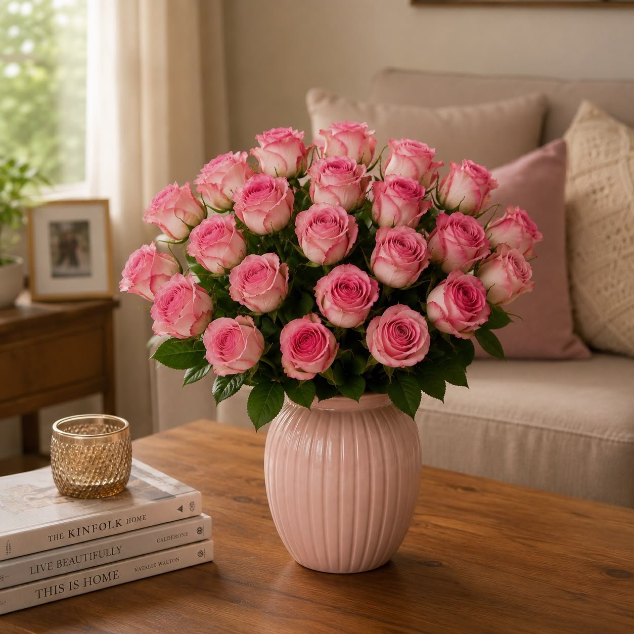 Elegant Fresh 25 Shaded Pink Rose Flower Vase
