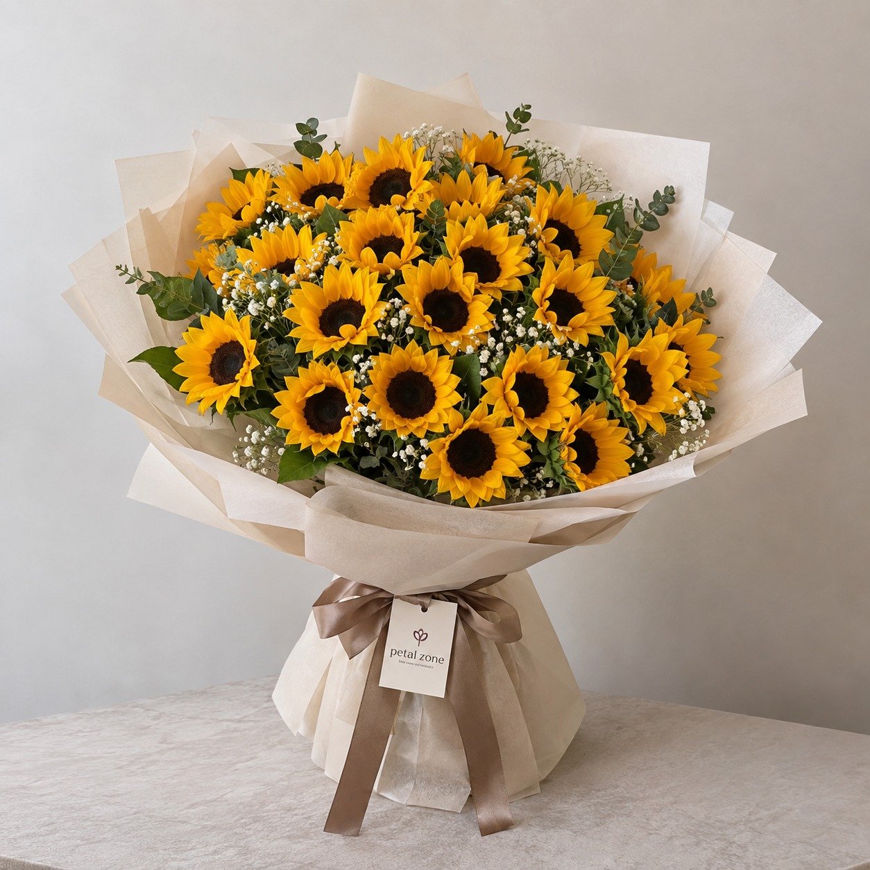 Golden Grandeur – 24 Sunflower Flat Bouquet