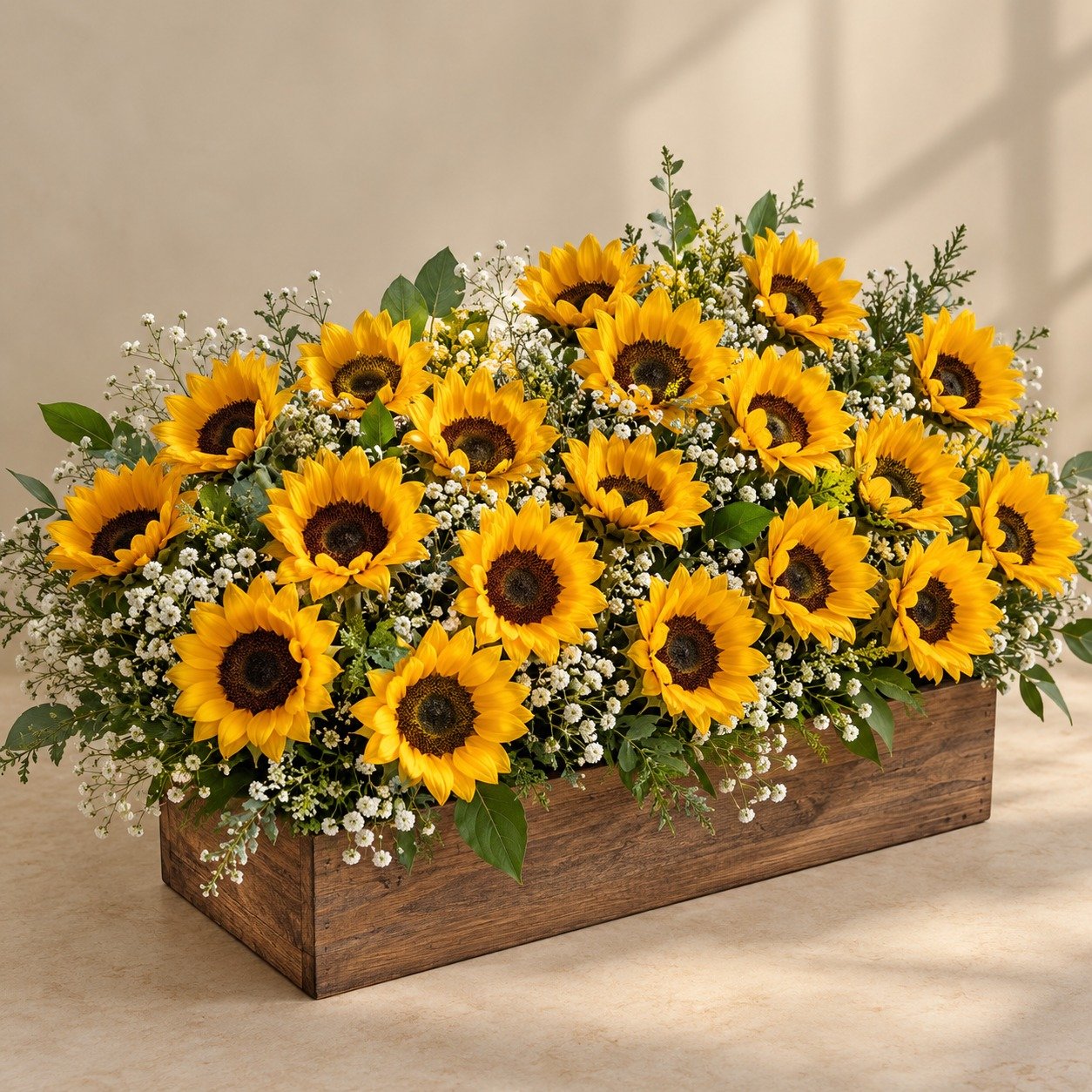 Sunshine Grandeur – 24 Sunflower Wooden Tray